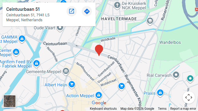 Kaart met de locatie van Autorijschool Wim Bolding aan de Ceintuurbaan 51 in Meppel